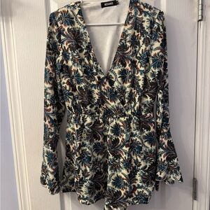 Missguided Navy and Cream Floral Jumpsuit